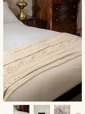 Aran Sweater Market Hogan Clan Cream Cable Knit Bed Runner White NWT